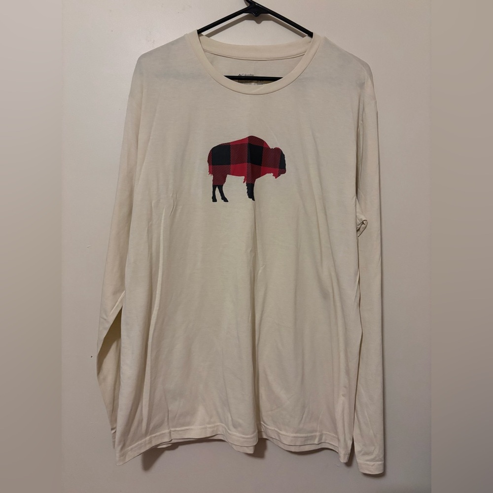 Columbia Cream Long Sleeve Shirt with Red and Black Buffalo Plaid Design